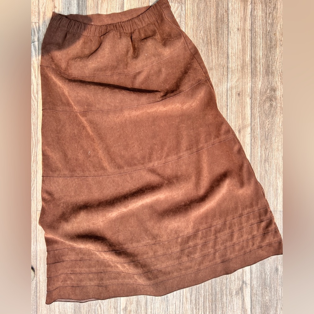 Denim+Company chocolate brown faux suede A-line skirt
